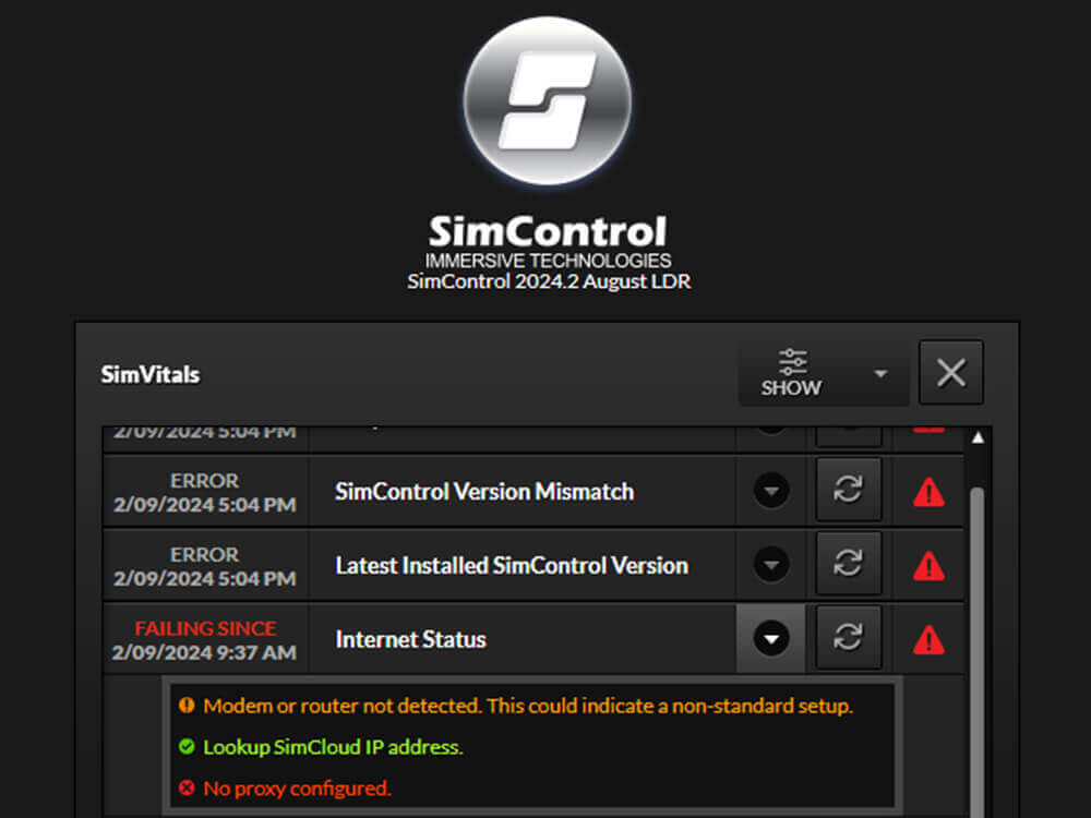 SimControl – Самодиагностика симулятора